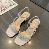 LBSFY  -  Women Sandals Crystal Mid Heels Shoes Sexy 2024 New Summer Fashion Pumps Shoes Slippers Party Chunky Shoes Dress Lady Flip Flops